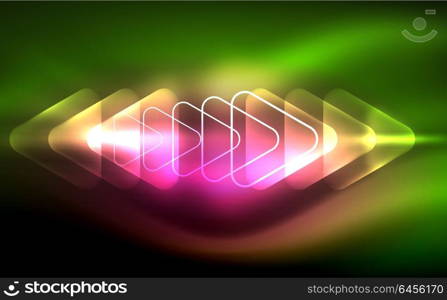 Glowing vector triangle geometric shapes in dark space. Glowing vector triangle geometric shape in dark spaces. Vector abstract background