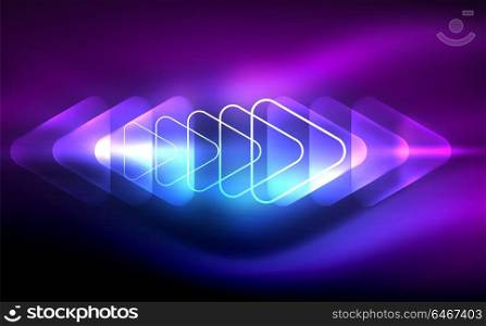 Glowing vector triangle geometric shapes in dark space. Glowing vector triangle geometric shape in dark spaces. Vector abstract background