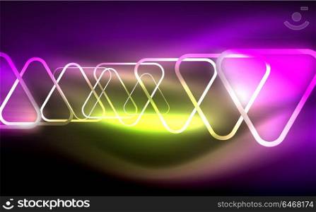 Glowing vector triangle geometric shapes in dark space. Glowing vector triangle geometric shape in dark spaces. Vector abstract background