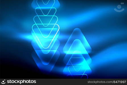 Glowing vector triangle geometric shapes in dark space. Glowing vector triangle geometric shape in dark spaces. Vector abstract background