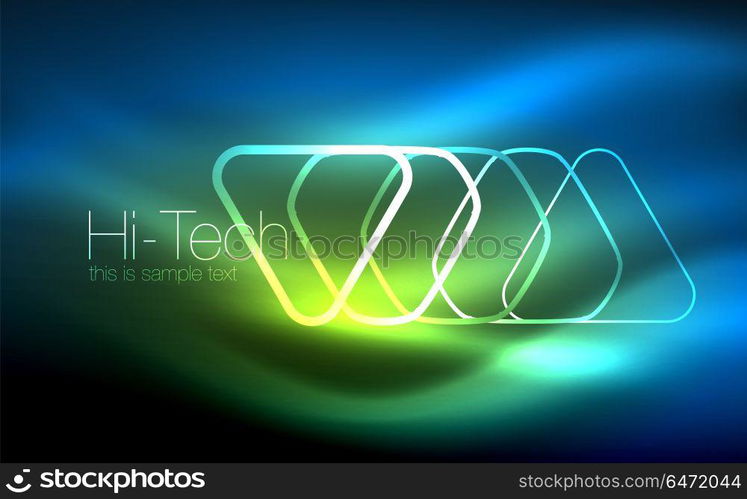 Glowing vector triangle geometric shapes in dark space. Glowing vector triangle geometric shape in dark spaces. Vector abstract background