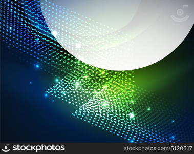 Glowing wave created with particles on dark color background. Glowing wave created with particles on dark color background. Vector digital techno illustration