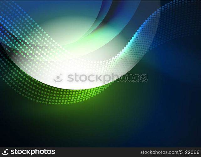 Glowing wave created with particles on dark color background. Glowing wave created with particles on dark color background. Vector digital techno illustration