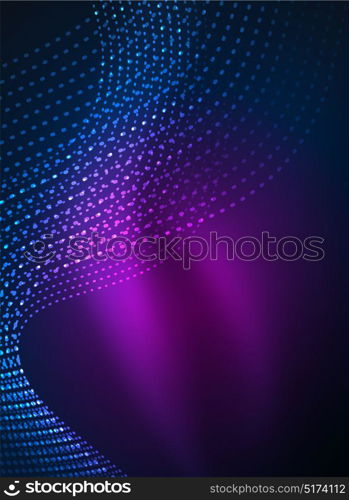 Glowing wave created with particles on dark color background. Glowing wave created with particles on dark color background. Vector digital techno illustration