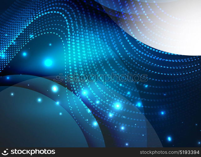 Glowing wave created with particles on dark color background. Glowing wave created with particles on dark color background. Vector digital techno illustration