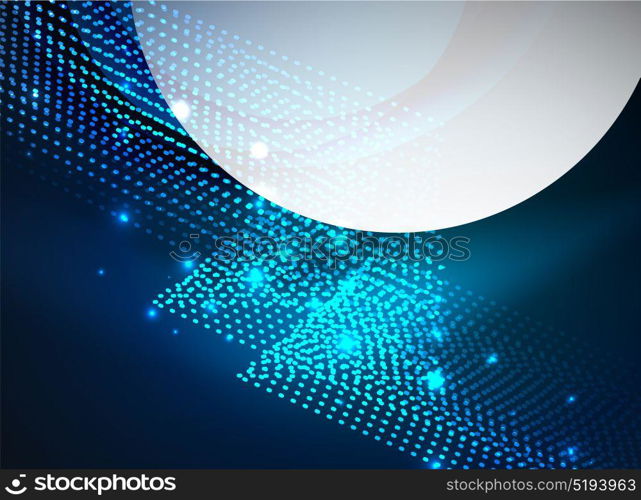 Glowing wave created with particles on dark color background. Glowing wave created with particles on dark color background. Vector digital techno illustration