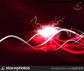 Glowing wavy lines template. Glowing wavy lines template. Color lightning concept in the dark, energy magic abstract background