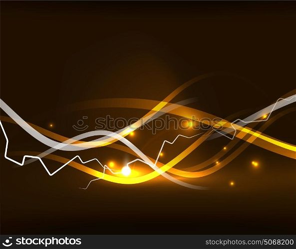 Glowing wavy lines template. Glowing wavy lines template. Color lightning concept in the dark, energy magic abstract background