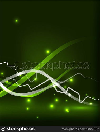 Glowing wavy lines template. Glowing wavy lines template. Color lightning concept in the dark, energy magic abstract background