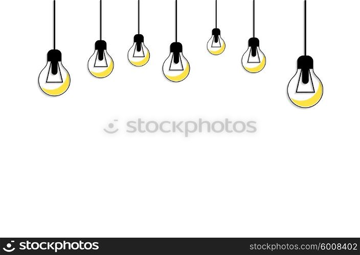 Glowing Yellow Light Bulb. Idea Concept. Idea concept background. Glowing yellow light bulb as inspiration concept. Light sign ideas. Vector light bulb icon. Bulb light idea. Creative idea in bulb shape. Bulb icons with idea. New idea