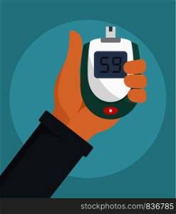 Glucometer in hand background. Flat illustration of glucometer in hand vector background for web design. Glucometer in hand background, flat style