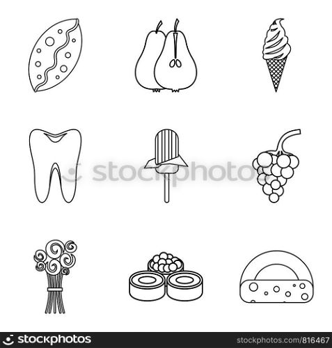 Glucose icons set. Outline set of 9 glucose vector icons for web isolated on white background. Glucose icons set, outline style