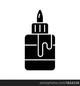Glue bottle black glyph icon. Craft and hobby supplies. Bonding together paper materials. Easy-squeeze plastic dispenser. Silhouette symbol on white space. Vector isolated illustration. Glue bottle black glyph icon