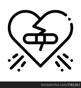 Glued Heart Icon Vector. Outline Glued Heart Sign. Isolated Contour Symbol Illustration. Glued Heart Icon Vector Outline Illustration