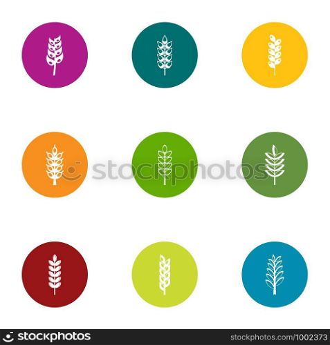 Gluten content icons set. Flat set of 9 gluten content vector icons for web isolated on white background. Gluten content icons set, flat style