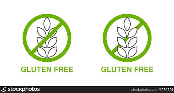 Gluten free icons. Green organic isolated logo food industry. Vector illustration