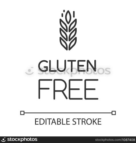 Gluten free linear icon. Organic food. Product free ingredient. Healthy bread. Celiac prevention. Thin line illustration. Contour symbol. Vector isolated outline drawing. Editable stroke