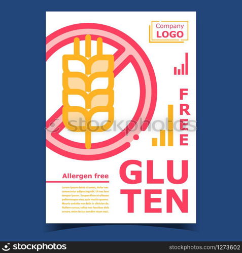 Gluten Free Product Advertising Banner Vector. Allergen Gluten Spike Of Wheat Crossed Out Mark. Dietetic Product Nutrition Concept Template Color Illustration. Gluten Free Product Advertising Banner Vector