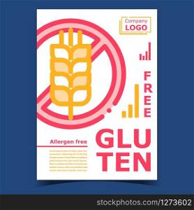 Gluten Free Product Advertising Banner Vector. Allergen Gluten Spike Of Wheat Crossed Out Mark. Dietetic Product Nutrition Concept Template Color Illustration. Gluten Free Product Advertising Banner Vector