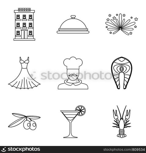 Gluttony icons set. Outline set of 9 gluttony vector icons for web isolated on white background. Gluttony icons set, outline style