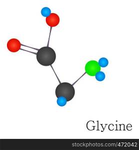 Glycine 3D molecule. Cartoon illustration of glycine 3D molecule vector for web design. Glycine 3D molecule chemical science