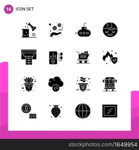 Glyph Icon set. Pack of 16 Solid Icons isolated on White Background for responsive Website Design Print and Mobile Applications.. Creative Black Icon vector background