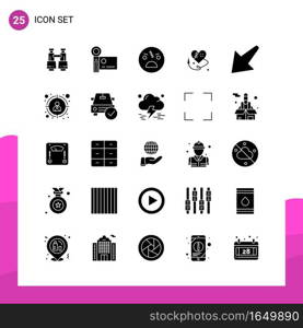 Glyph Icon set. Pack of 25 Solid Icons isolated on White Background for responsive Website Design Print and Mobile Applications.. Creative Black Icon vector background