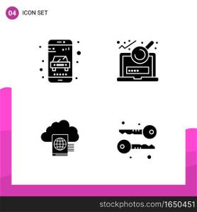 Glyph Icon set. Pack of 4 Solid Icons isolated on White Background for responsive Website Design Print and Mobile Applications.. Creative Black Icon vector background