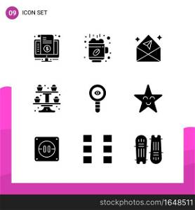 Glyph Icon set. Pack of 9 Solid Icons isolated on White Background for responsive Website Design Print and Mobile Applications.. Creative Black Icon vector background