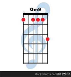 Gm9 guitar chord icon. Basic guitar chord vector illustration symbol design
