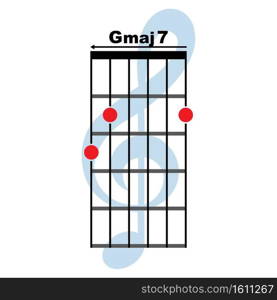 Gmaj7 guitar chord icon. Basic guitar chord vector illustration symbol design