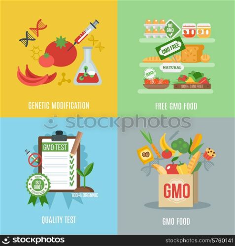 Gmo design concept set with food genetic modification flat icons isolated vector illustration. Gmo Flat Set