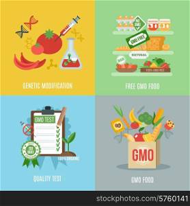 Gmo design concept set with food genetic modification flat icons isolated vector illustration. Gmo Flat Set