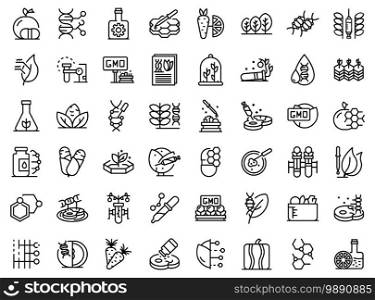 Gmo food icons set. Outline set of gmo food vector icons for web design isolated on white background. Gmo food icons set, outline style