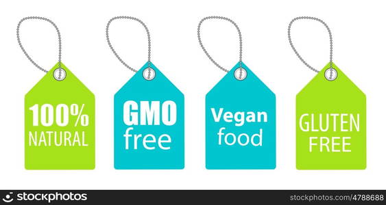 Gmo Free, 100 Natutal, Vegan Food and Gluten Free Label Set Vector Illustration EPS10