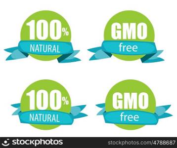Gmo Free and 100 Natural Label Set Vector Illustration EPS10. Gmo Free and 100 Natural Label Set Vector Illustration