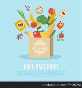 Gmo free concept with flat food products in paper bag vector illustration. Gmo Free Concept Flat