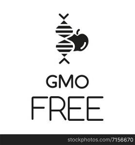 GMO free glyph icon. Organic eco food. Natural fruits, vegetables. Product free ingredient. Nutritious dietary, healthy eating. Silhouette symbol. Negative space. Vector isolated illustration