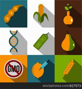 GMO free icon set. Flat style set of 9 GMO free vector icons for web design. GMO free icon set, flat style