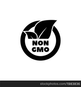 GMO Free Label with Leaf, Eco Food. Flat Vector Icon illustration. Simple black symbol on white background. GMO Free Label with Leaf, Eco Food sign design template for web and mobile UI element. GMO Free Label with Leaf, Eco Food Flat Vector Icon