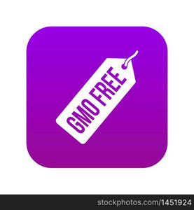 GMO free price tag icon digital purple for any design isolated on white vector illustration. GMO free price tag i icon digital purple