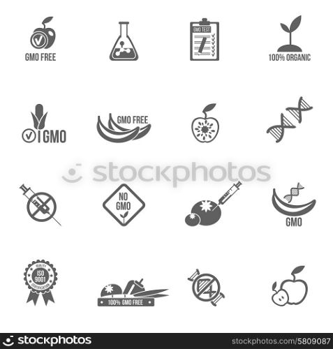 Gmo icons black set with healthy agriculture genetic danger symbols isolated vector illustration. Gmo Icons Set