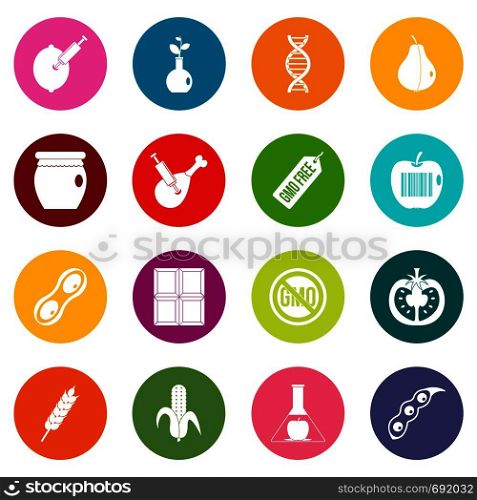 GMO icons many colors set isolated on white for digital marketing. GMO icons many colors set