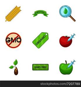 GMO icons set. Cartoon set of 9 GMO vector icons for web isolated on white background. GMO icons set, cartoon style