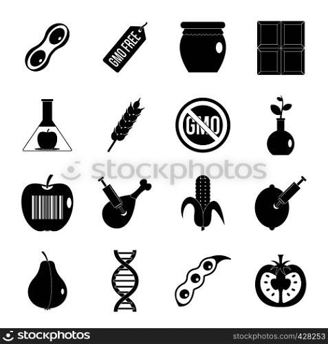 GMO icons set food. Simple illustration of 16 GMO food vector icons for web. GMO icons set food, simple style