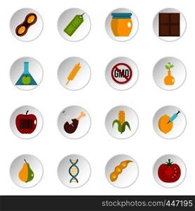 GMO icons set in flat style isolated vector icons set illustration. GMO icons set in flat style