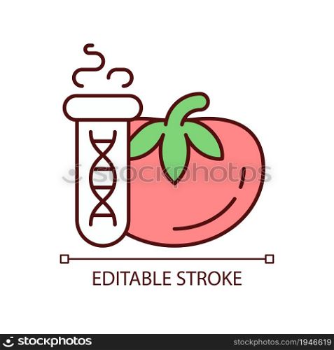 GMO testing RGB color icon. Food genetic modification detection. DNA and protein based examination. Product genes analysis. Isolated vector illustration. Simple filled line drawing. Editable stroke. GMO testing RGB color icon