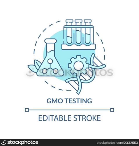 GMO testing turquoise concept icon. Food testing service abstract idea thin line illustration. Quality control, assessment. Isolated outline drawing. Editable stroke. Arial, Myriad Pro-Bold fonts used. GMO testing turquoise concept icon