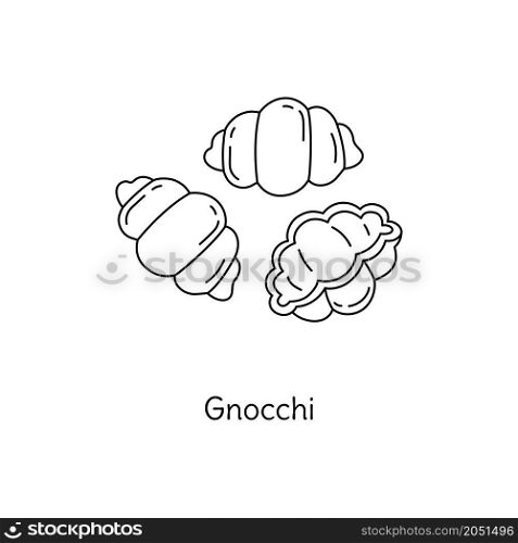 Gnocchi pasta illustration. Vector doodle sketch. Traditional Italian food. Hand-drawn image for engraving or coloring book. Isolated black line icon. Editable stroke.