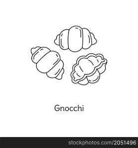 Gnocchi pasta illustration. Vector doodle sketch. Traditional Italian food. Hand-drawn image for engraving or coloring book. Isolated black line icon. Editable stroke.